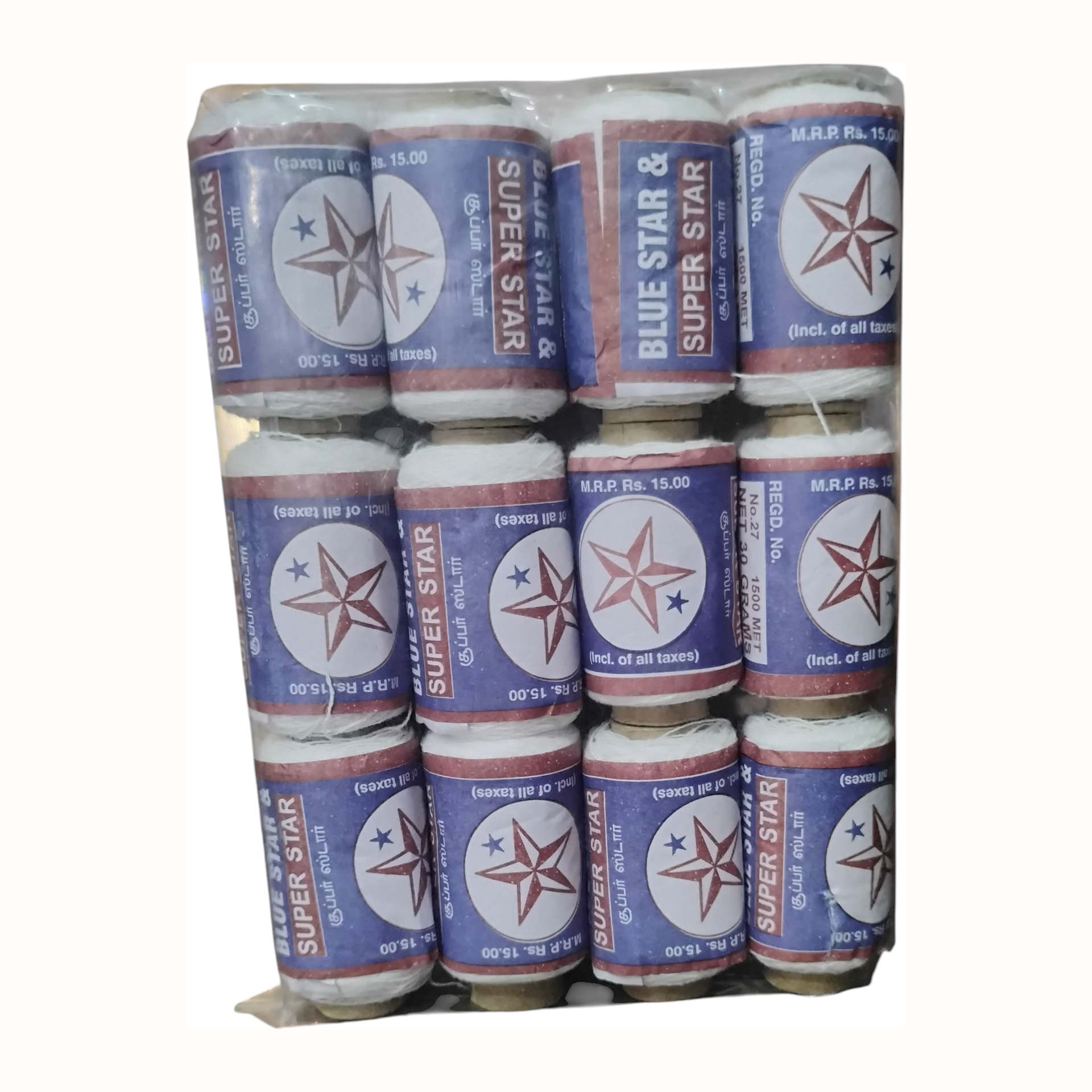 Blue star & super star thread rolls Pack of 12