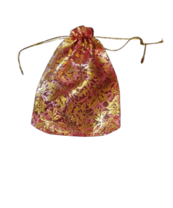 “Golden Floral Printed Organza Gift Bags – Reusable Drawstring Pouches for Return Gifts, Jewelry & Dry Fruits” Pack of 75